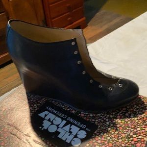 Chloe Sevigny for Opening Ceremony Wedge shoe black leather lace up